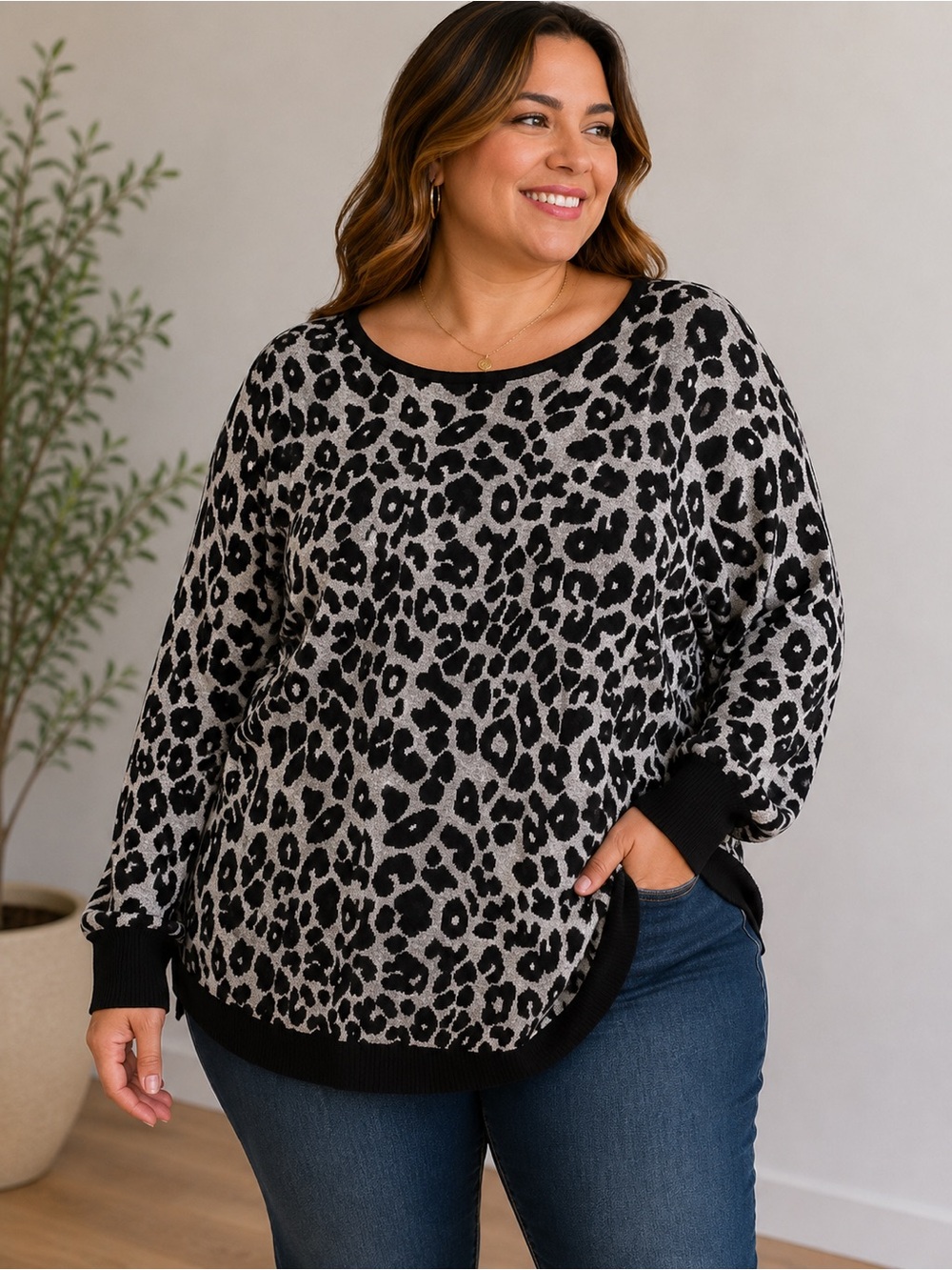 Laura Plus Leopard Print Sweater | Size 2X